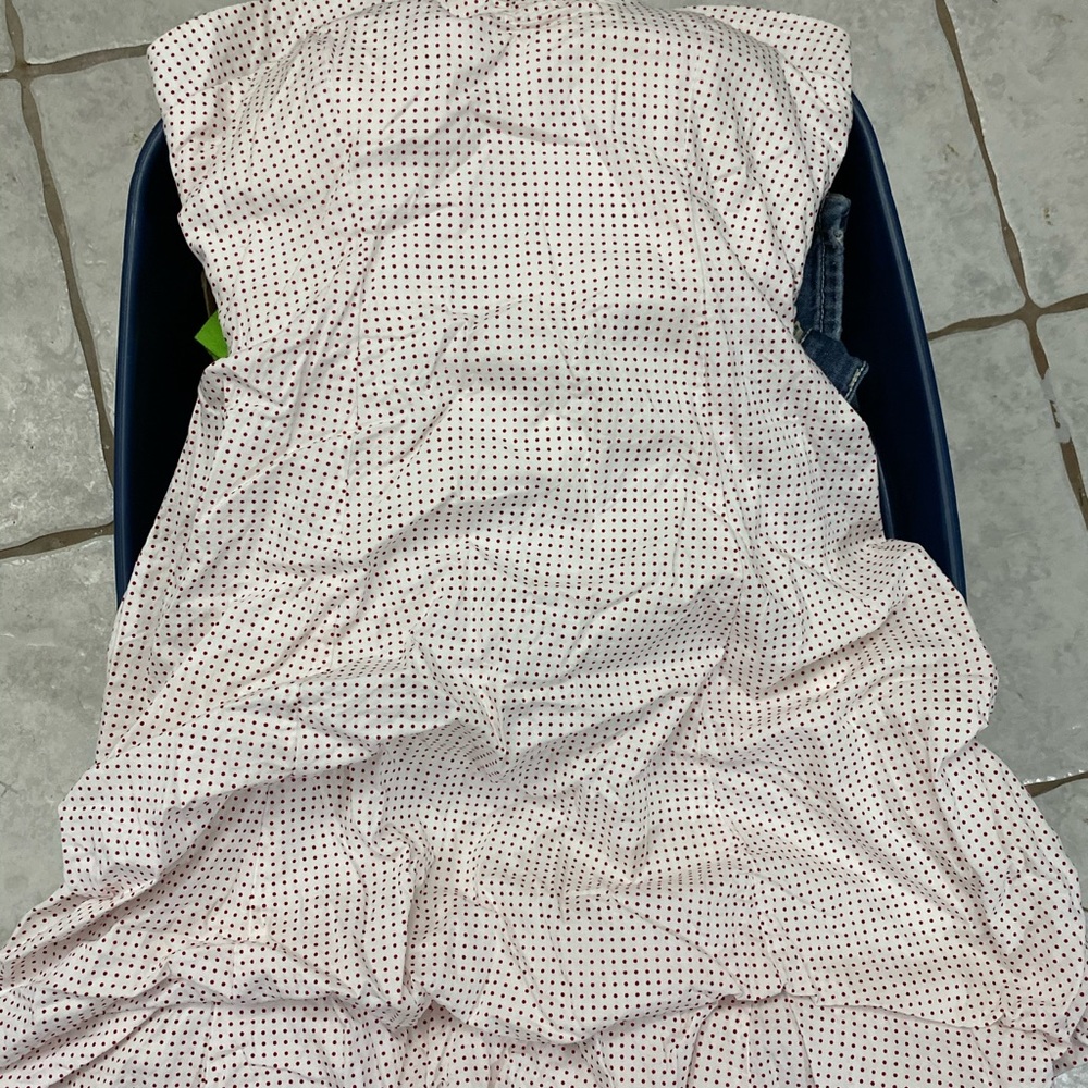 Strapless white dress with red polka dots